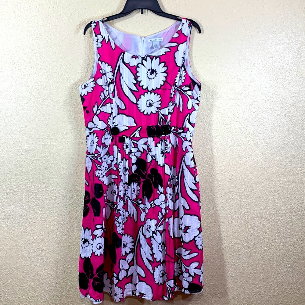 Pink Dress 16 Floral White Black Sleeveless Amanda Lane
